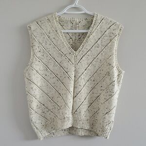 Ivory Beige Knit Women's V-Neck Fall Cabincore Preppy Sweater Vest Sz M Preppy